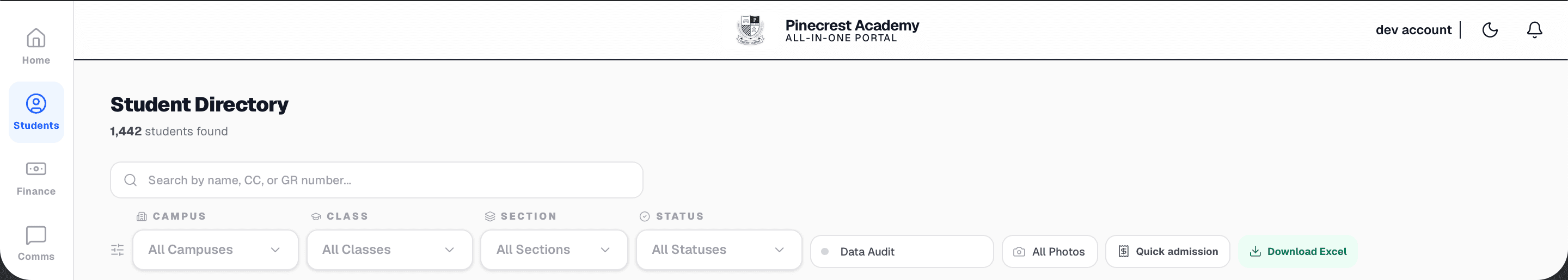 Student directory search across all campuses